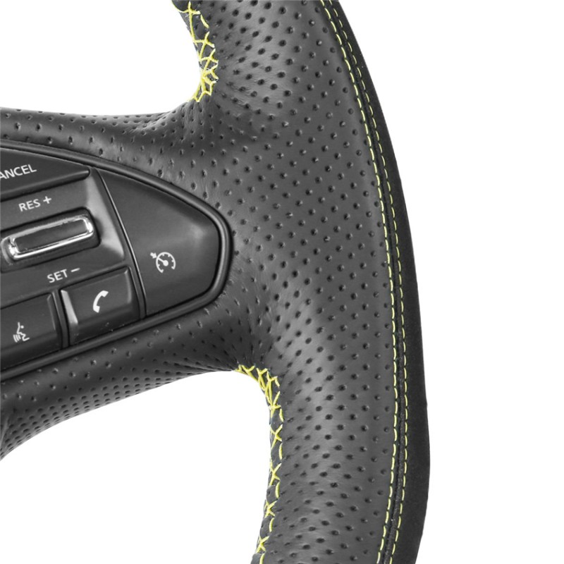 Loncky Auto Custom Fit OEM Black Genuine Leather Suede Car Steering Wheel Cover for Infiniti Q50